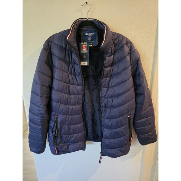 Quarry Jeans Thermic Jacket Men's XL EG Navy Puffer Faux Fur Lined Winter NWT - Picture 2 of 13